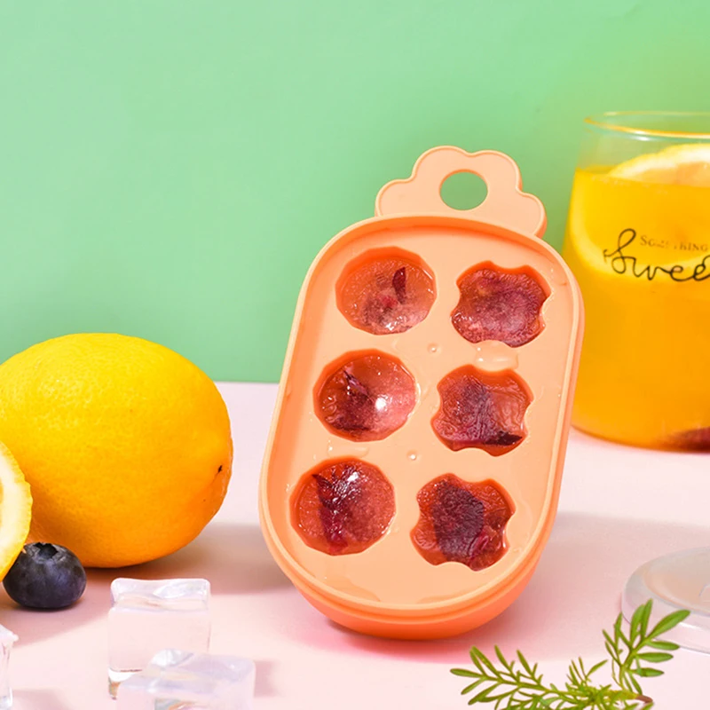 Transparent Lid 6 Grids Ice Maker Soft Bottom Mini Ice Cube Molds Cartoon Cute DIY Ice Making Model Easy To Demold Summer