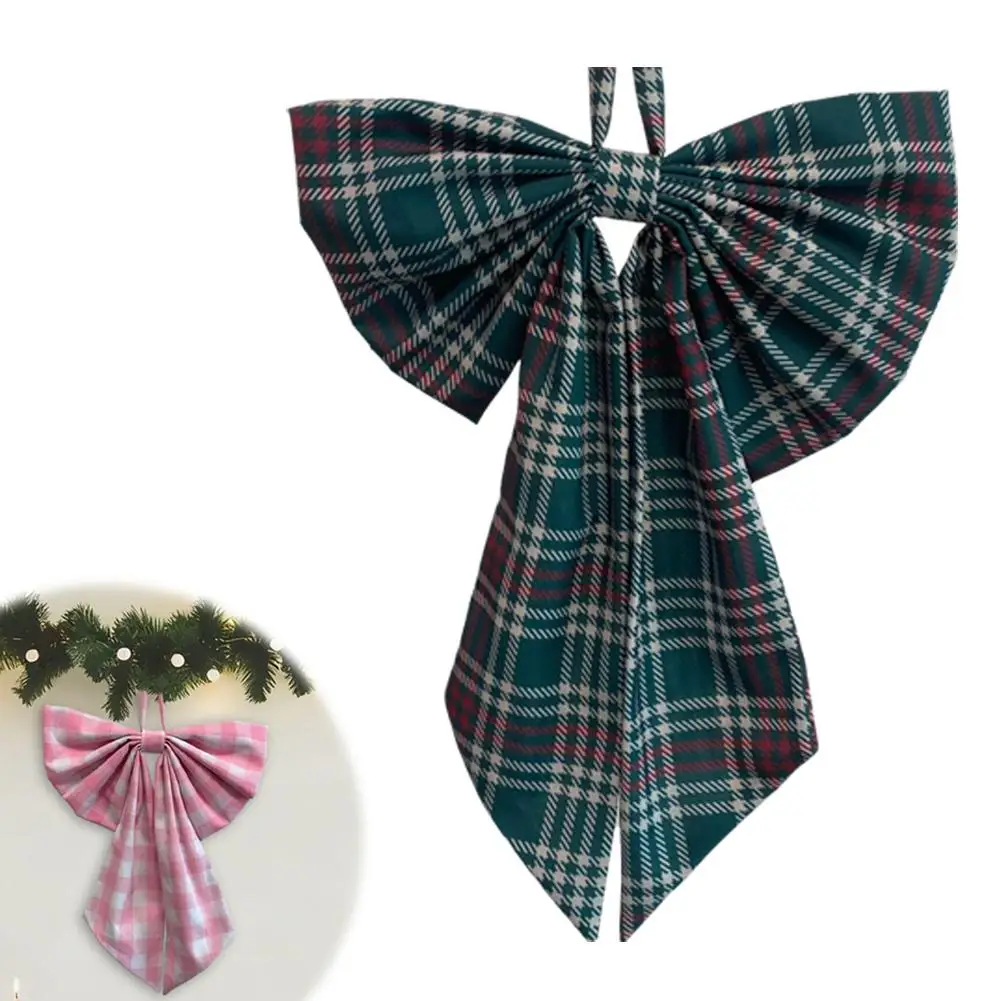 

Plaid Pattern Bow Xmas Door Pendant Christmas Home 2025 Hanging Christmas Ornament Tree Decoration H0X1