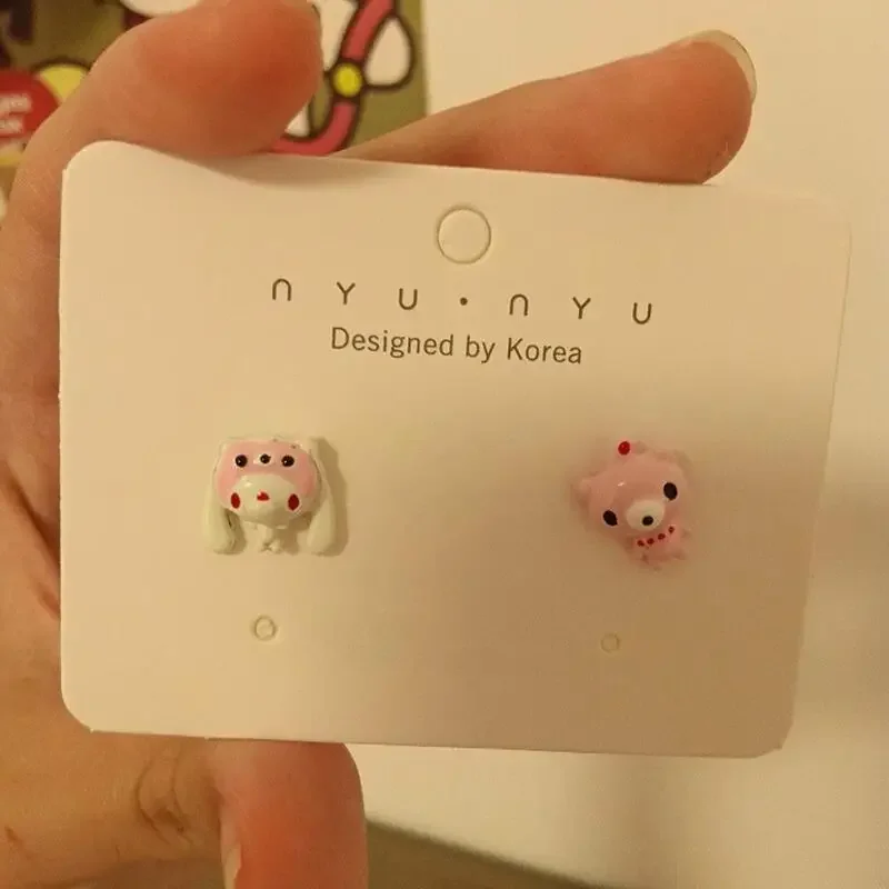 Gloomy Bear Cute Asymmetric Cartoon Bear Rabbit Stud Earrings Kawaii 3D Animal Ear Jewelry Sweet Girls Fashion Accessory view 6