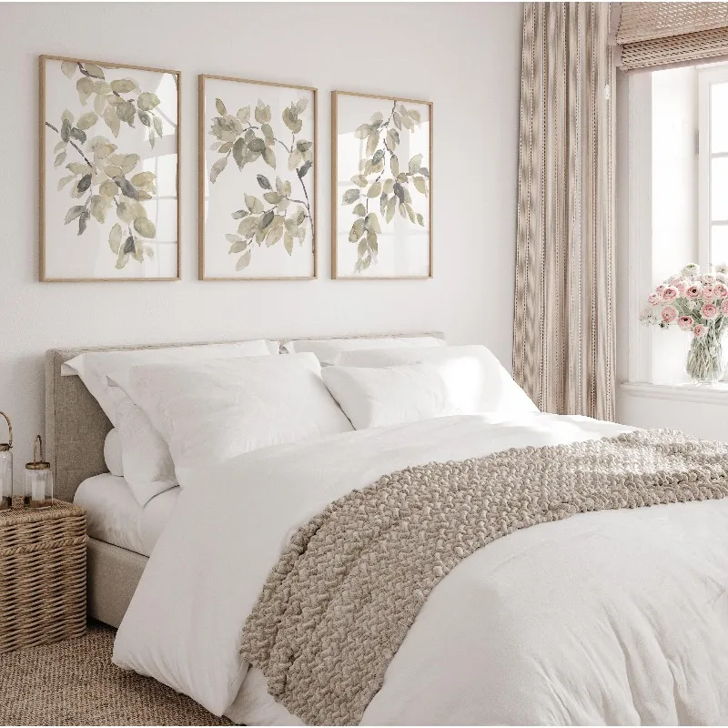 3 Tranquil Botanical Canvas Wall Mural Watercolor Sage and Green Leaves Art Poster,Home Decor,Modern Farmhouse Canvas Painting view 3