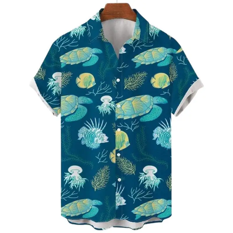 Summer Men\'s Casual Camisa Floral Hawaiian Short Sleeve Oversized Shirt Vintage Cartoon Style Fashion Pattern Harajuku Clothes