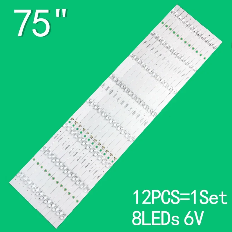 

New 12PCS LED Backlight Strip For 75V8 75V2 75P8 75F8 75P8 75HR330M08A0 4C-LB7508-HR03J