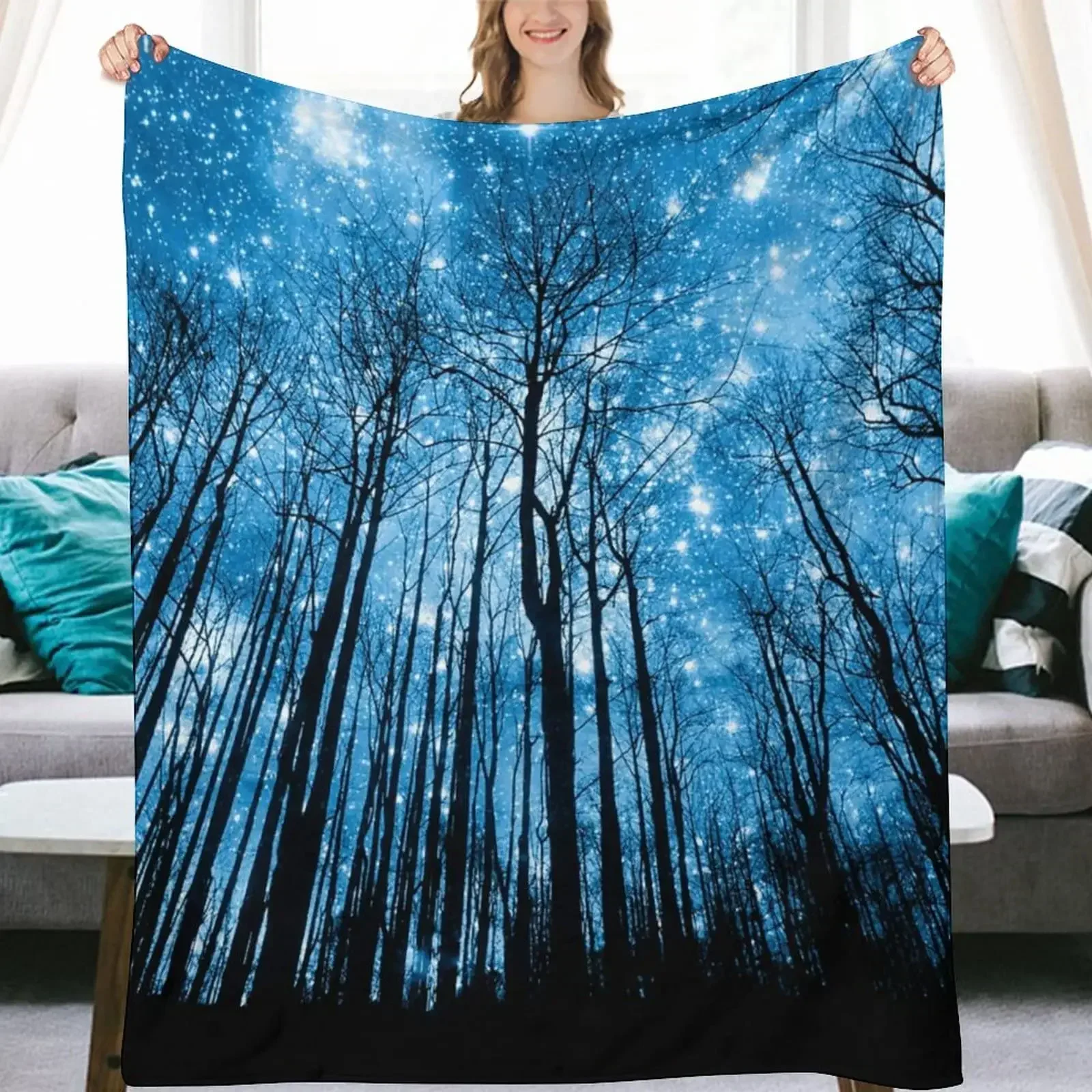 

3D Printed Pattern Baby BlanketStarry Night Galaxy Forest Trees Graphics Home Bed Picnic Office Cover Decor Throw Blankets Kids