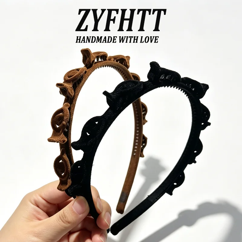 1/3 Stück ZYFHTT Rot-Schwarzes Beflocktes Geflochtenes Stirnband für Frauen Retro Vielseitiger Haarreif Modisches Mädchen-Stirnband Haaraccessoires – Detail 11