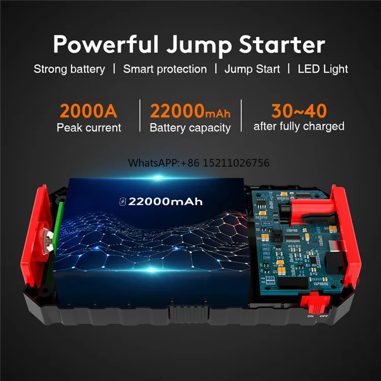 Hot Sell 2000A Power Bank 22000MAH 8.0L 6.0L Emergency Car Battery Charger Starting Portable Car Jump Starter