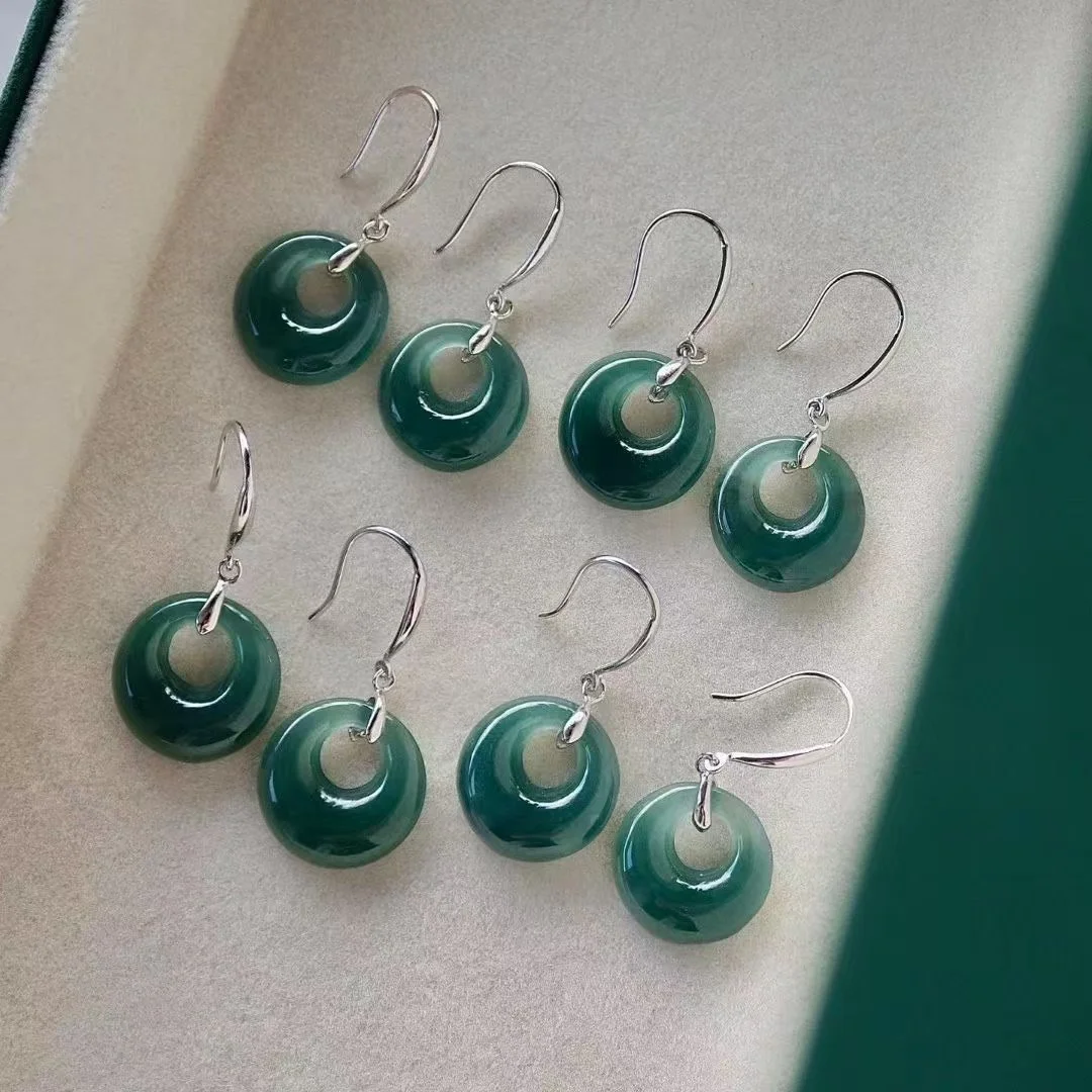 

925 Sterling Silver Dangle Earrings With Natural Blue Jadeite Round Hoop Ear Drops Timeless Stone Jewellery Luxury Women Gifts