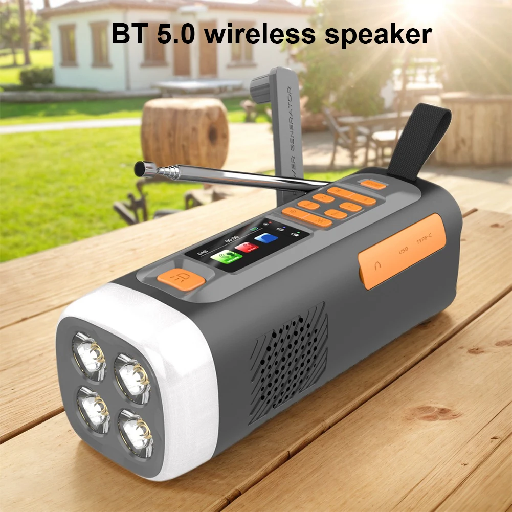 Portable DAB FM Radio with Flashlight BT5.0 Speaker Hand Crank Radio Rechargeable Solar Radio for Outdoor Camping Emergency