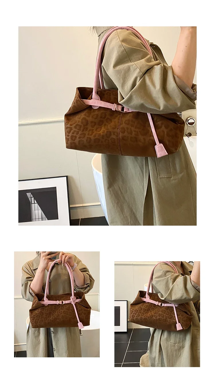 Leopard Print Sewing Thread Hasp Youth Sweet Shoulder Bags for Women 2026 Hot Sale Large Capacity Sense of Luxury Tote Bags