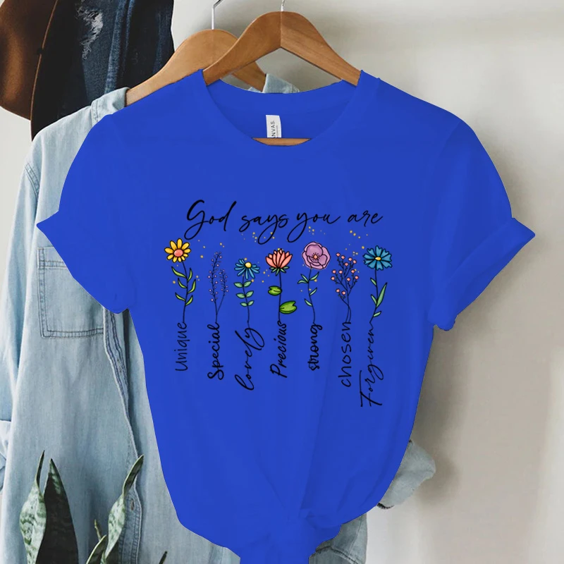 God Says You Are Unique Print T Shirt Women Gospel Music Fashion Streetwear Tops Vintage Religion Faith Christian Tees Tshirt