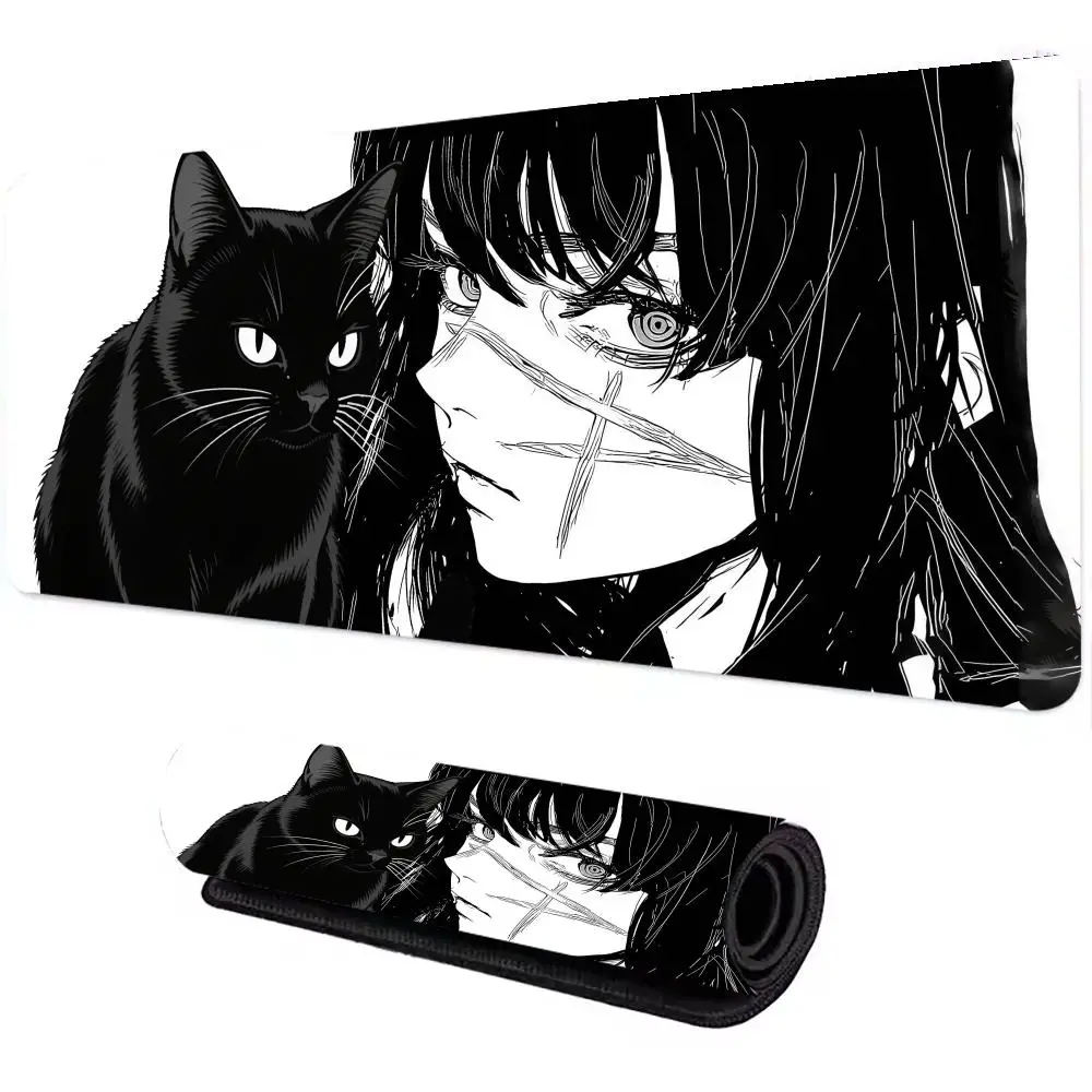 

Милый черный кот с аниме-девушками, большой коврик для компьютерного офиса, игрового стола, XXL, резиновая лыжная игровая клавиатура, коврики для мыши, длинный настольный коврик