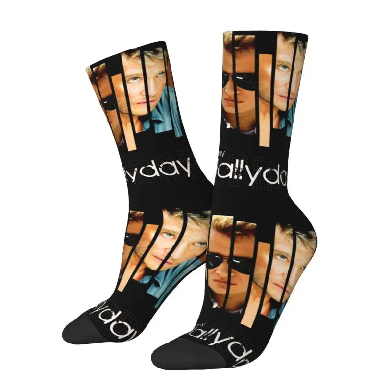 

French Rock Johnny Hallyday Dress Socks Men Women Warm Fashion Music Singer Crew Socks