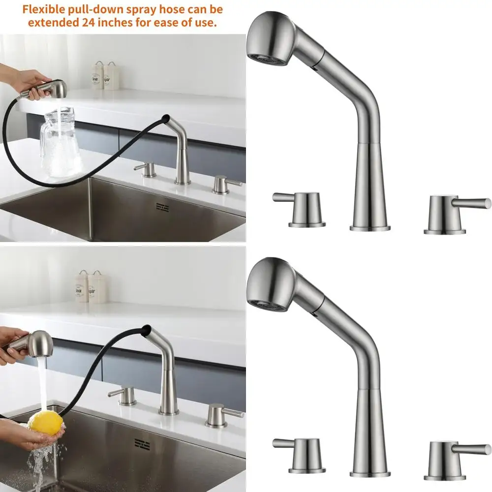 

Dual Handle 3-Hole Pull-Out Bar Faucet in Brushed Nickel and Stainless Steel, Model RB1060