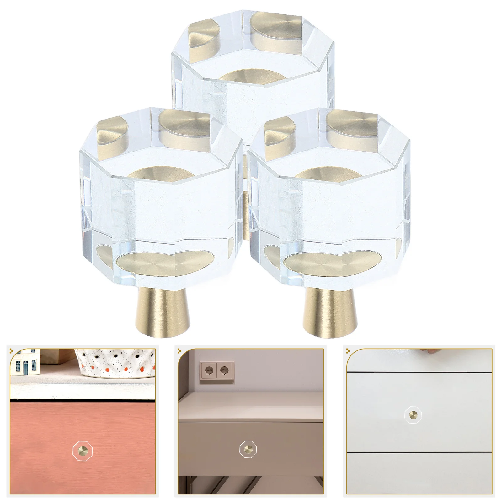 

6Pcs Glass Crystal Octagonal Drawer Knobs Luxury Dresser Cabinet Handles for Kitchen Bedroom Wardrobe Glass Dresser Knobs