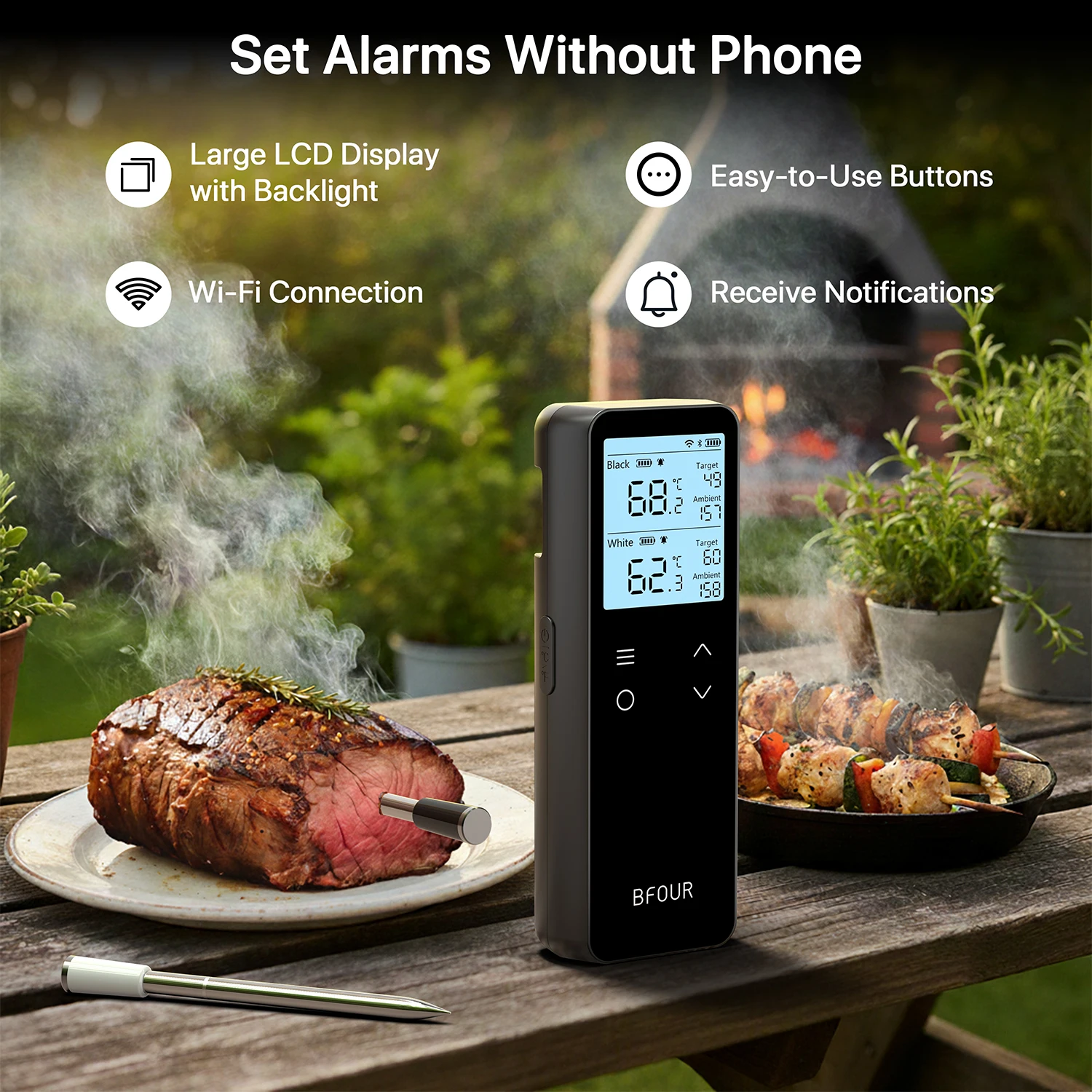 Wireless Meat Thermometer Digital with WiFi Unlimited Range & Bluetooth Support APP Alarm Reminder for BBQ, Oven, Air Fryer