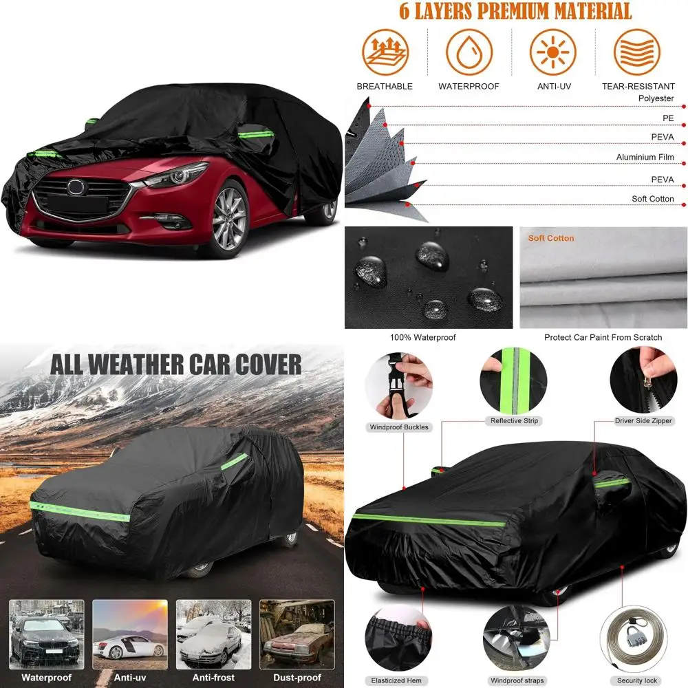 

All-Weather Custom-Fit Car Cover for 2004-2024 Mazda 3 Sedan, 6-Layer Waterproof Protection with Zippered Access