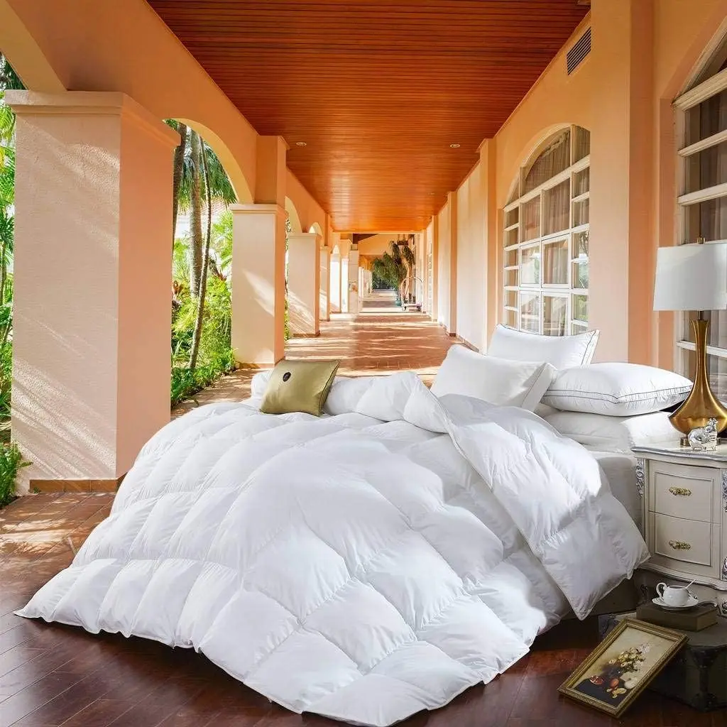 

Full Size 1500 Thread Count Comforter, 100% Egyptian Cotton, 750FP 50Oz Goose Down Alternative, Solid White Bedding