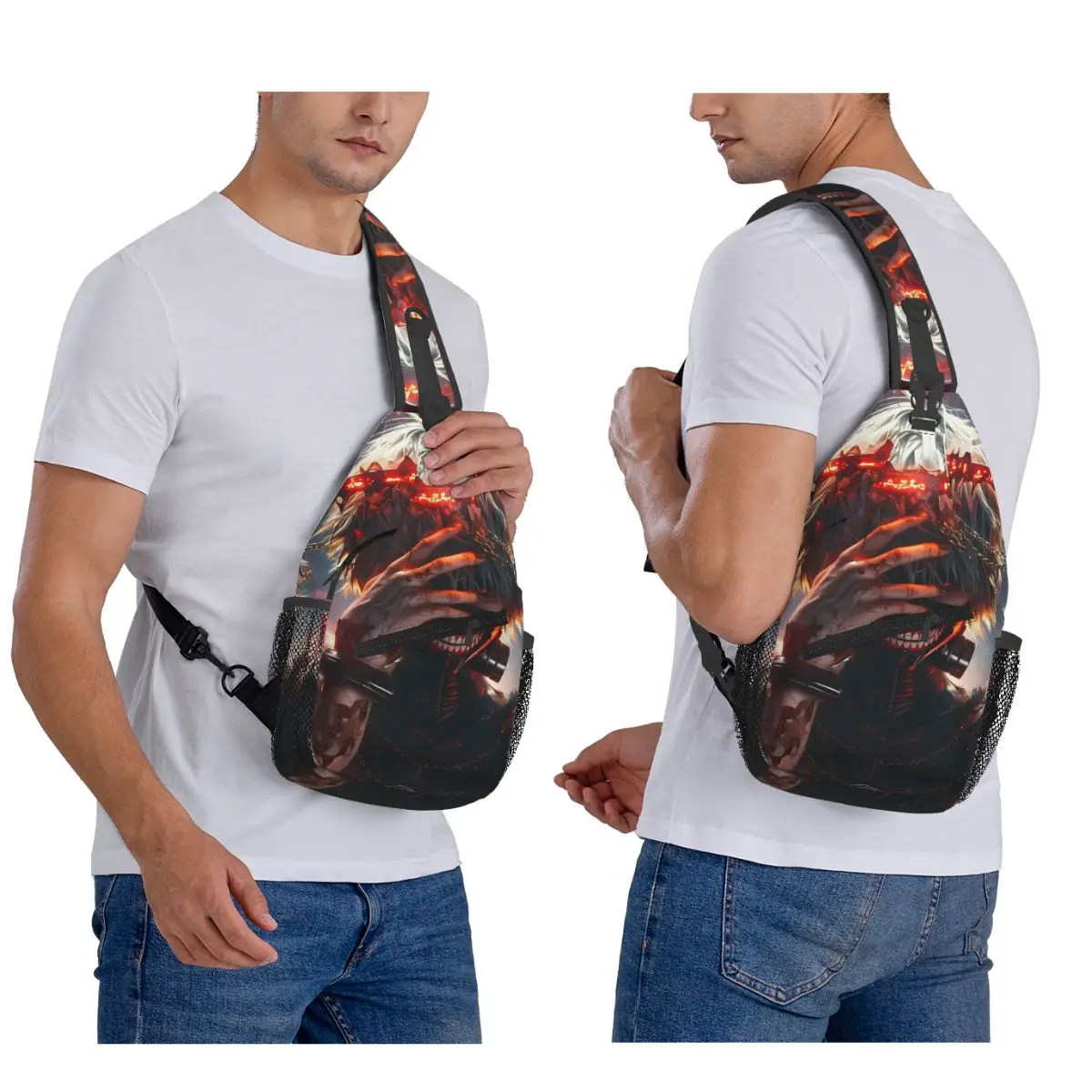 

Anime Kaneki Ken Tokyo Ghoul Japan Manga Chest Bag Men Sling Crossbody Backpack Chest Bag Travel Hiking Daypack Shoulder Bag