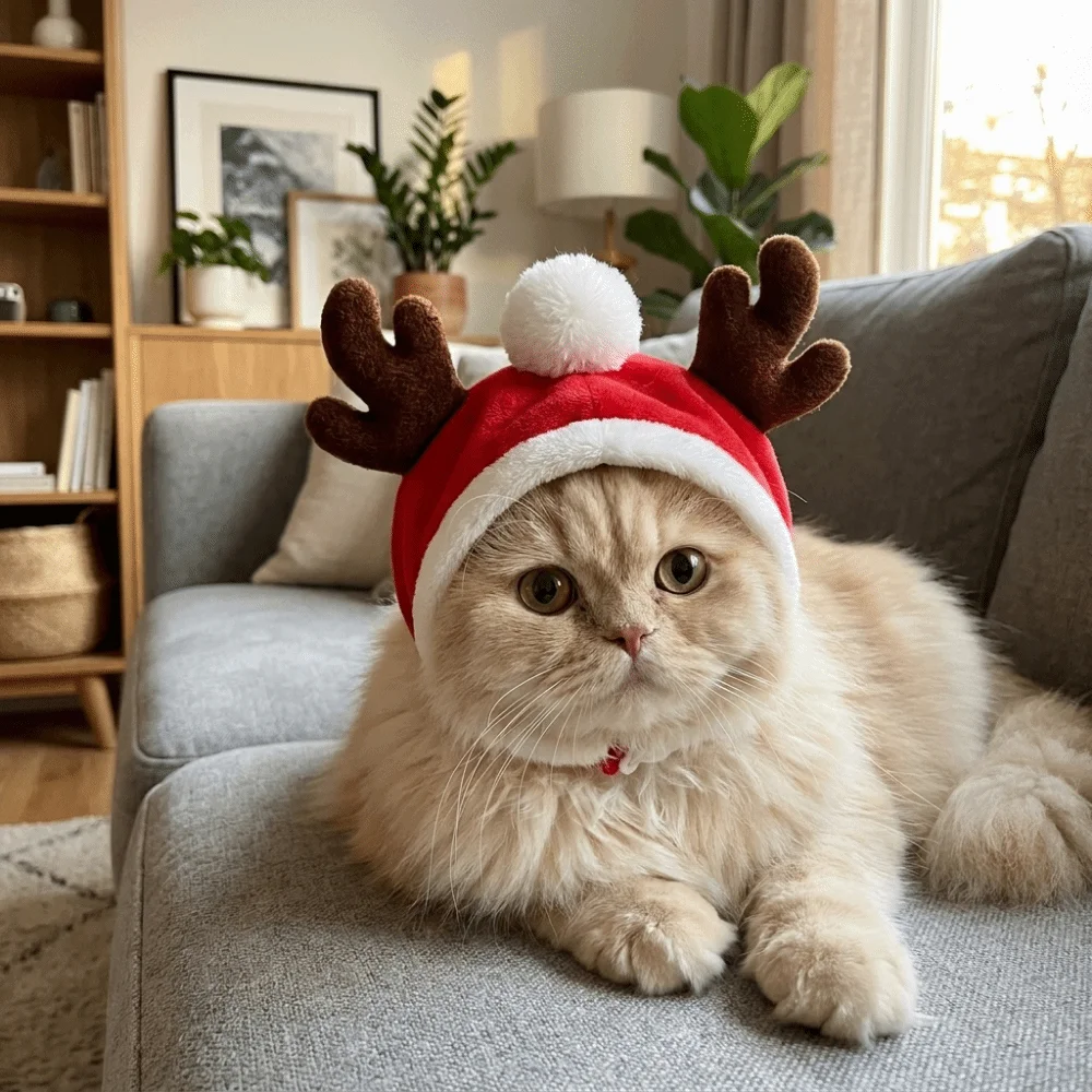 Cute Christmas Theme Dog Reindeer Hat Adjustable Noise Reduction Pet Calming Hood Soft Warm Cat Antler Hat Christmas Party