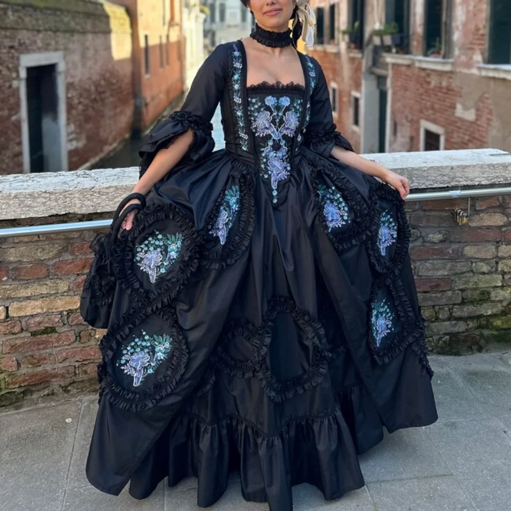 

1700s Gothic Rococo Dress Victorian Georgian Duchess Baroque Floral Printed Dress Queen Marie Antoinette Masquerade Ball Gown