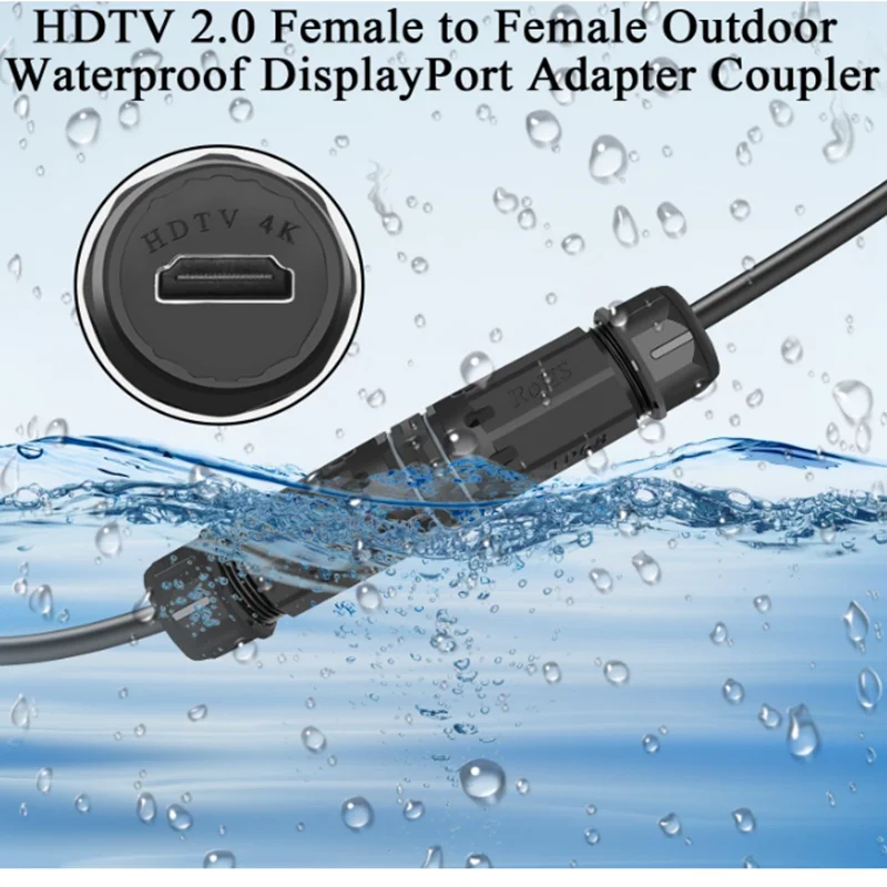 M25 IP68 Waterproof 4K HDTV2.0 HDMI Female to Female Connector 18Gbps Straight Through Cable Joint，