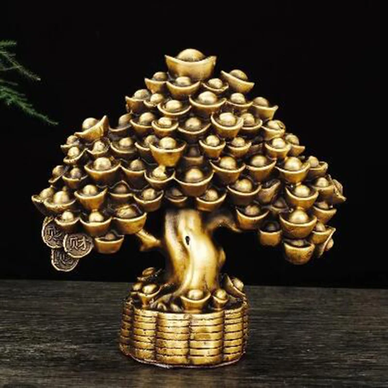 

Pure Copper Chinese Lucky Money Tree Ornaments Pot Tree Living Room Office Desktop Decoration