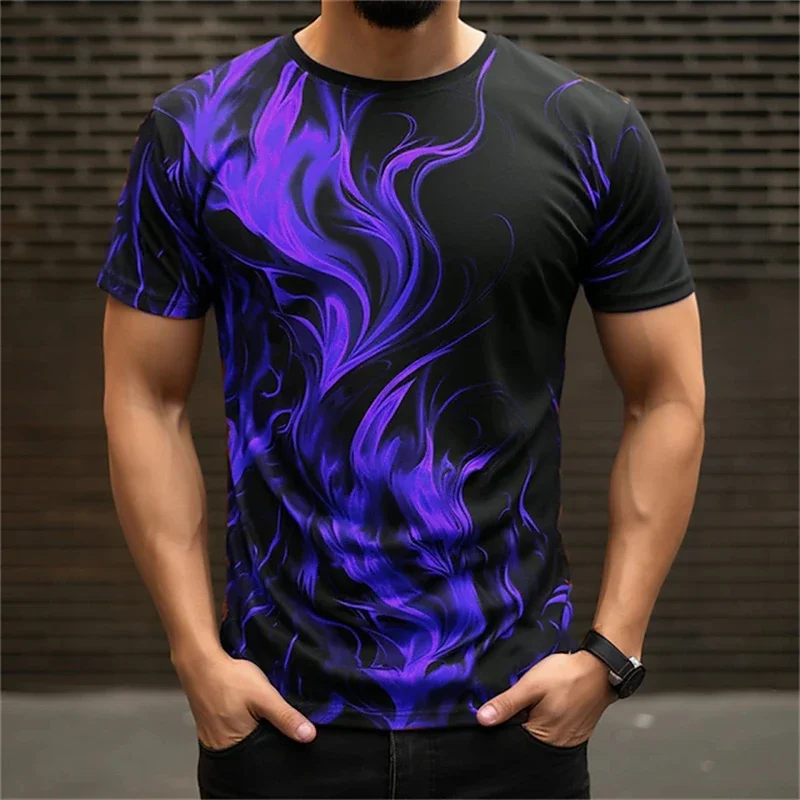 3D Flame Printed Men's T-Shirts Summer Fashion Street T-shirts Everyday Casual Short-sleeved Tops Men's Outdoor Sports T-shirt