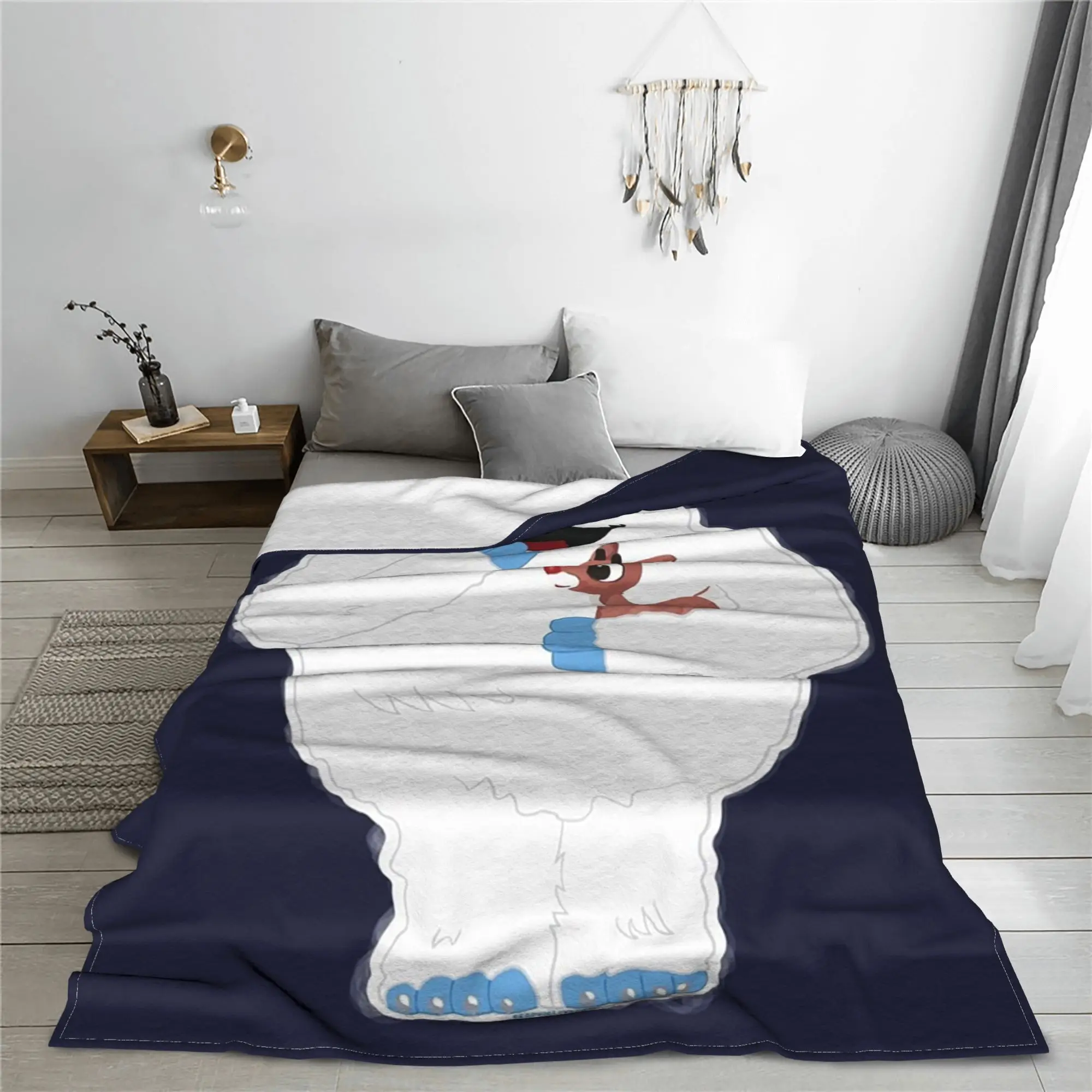 Christmas Abominable Snowman With Rudolph Blanket Flannel Sofa Throw Blanket for Home Bedroom Outdoor Throws Bedspread Quilt