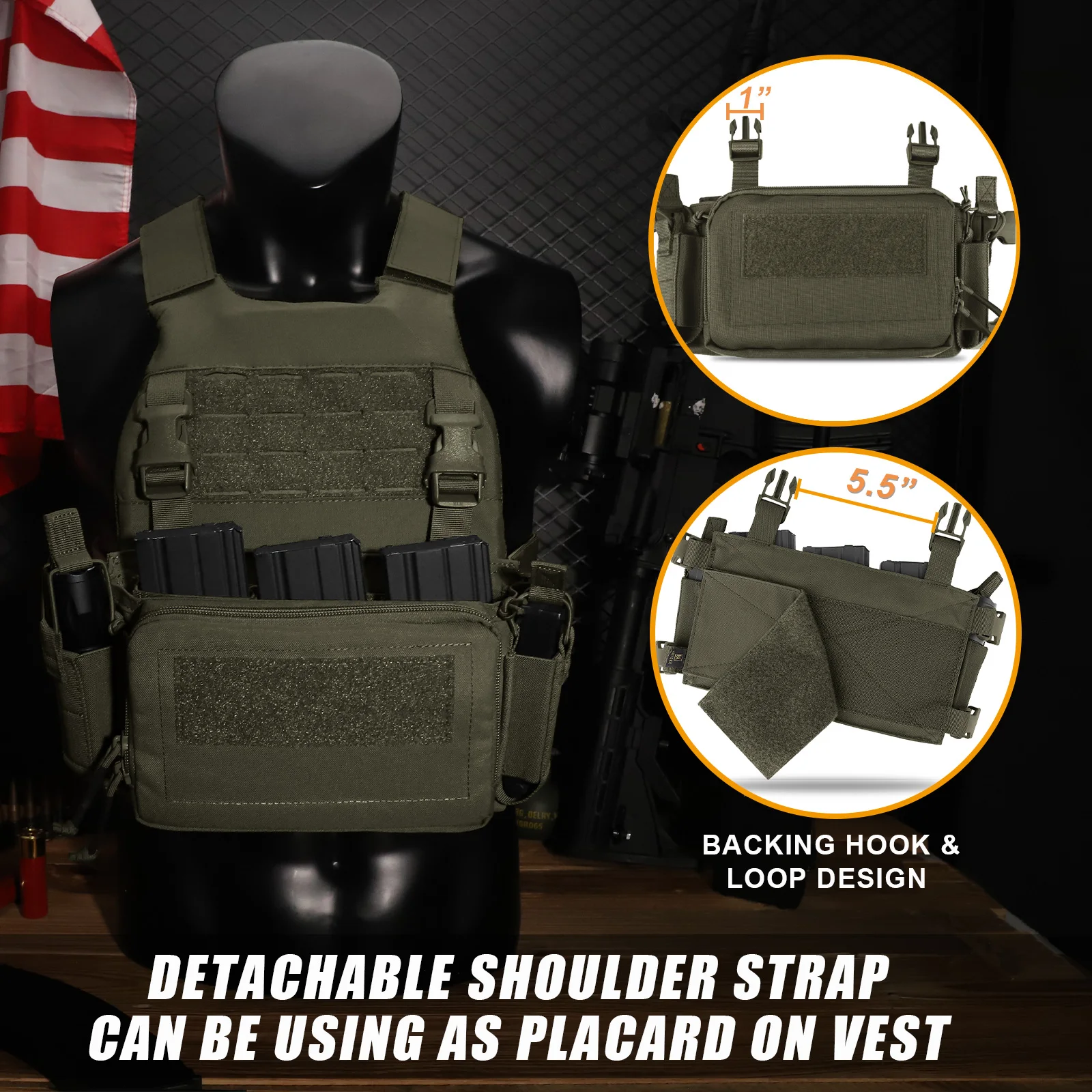 KRYDEX Tactical D3CRM Chest Rig Micro Vest Mag Pouch With 23L D3 Flatpack Backpack Bag Outdoor Airsoft Accessories Ranger Green