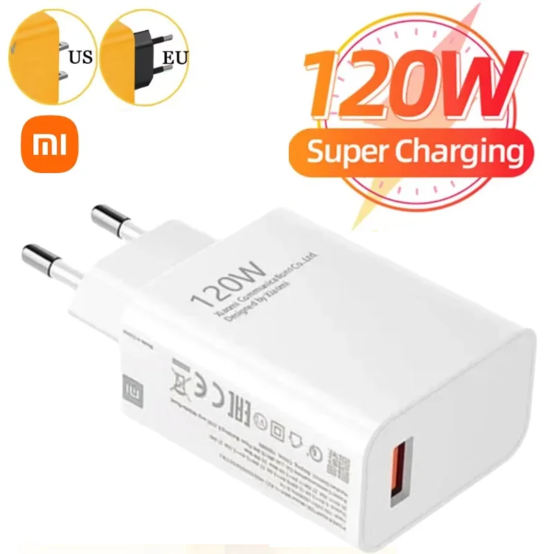 120W Original Xiaomi Charger Turbo Fast EU/US Wall Gan Charge Adapter Usb 6A Type C Cable For Mi 14 13 12 Pro Ultra Redmi K70Pro