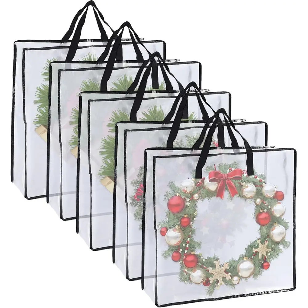 

26-дюймовая прозрачная пластиковая сумка для хранения рождественских венков с ручками для праздничного декора и белья
