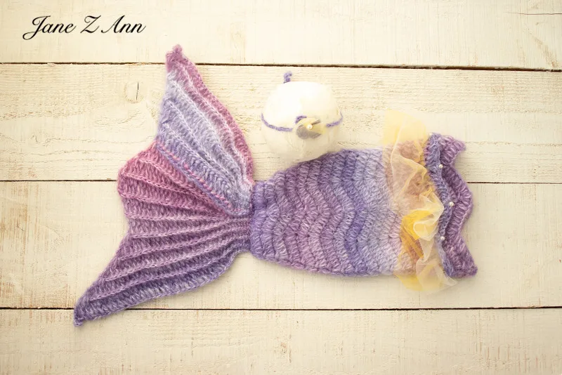 Yarn edge beauty fish tail woven suit headwear newborn photography props baby girl boy mermaid costume