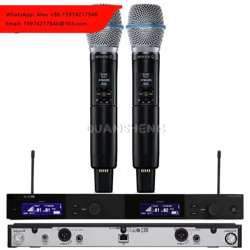 High Quality Wireless Condenser Metal Handheld Microphone SLXD4D 2-Channel UHF Cardioid Lightweight Noise Cancelling Stage