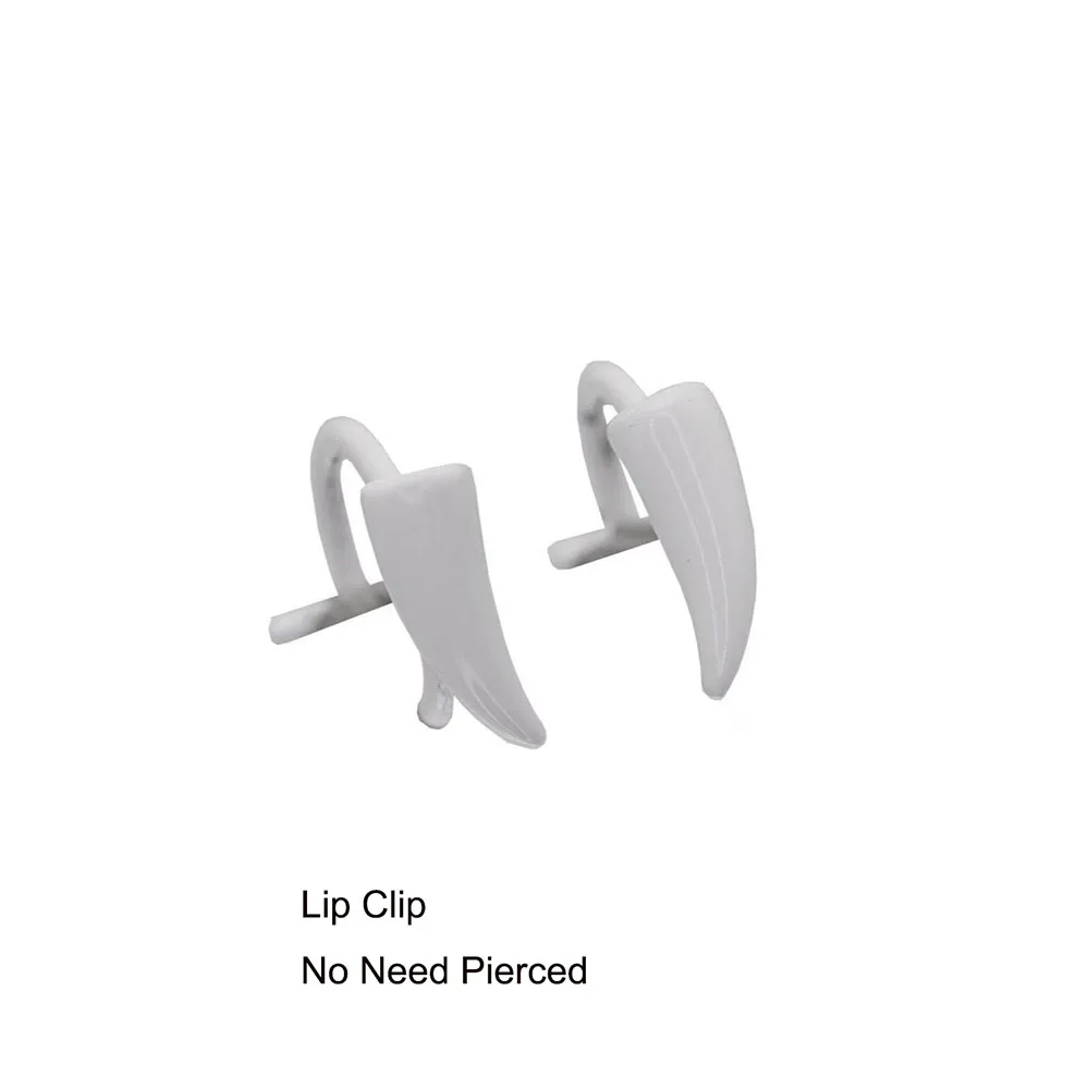 2PCS  Customized Stainless Steel Fangs Fake Lip Piercing  Lip Clip  Goth Cosplay Vampire Teeth  Body Jewelry
