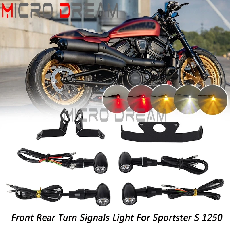 

Motorcycle Front Rear 2-in-1 3-in-1 Mini Tail Brake Turn Signal Flashing Light For Harley Sportster S 1250 RH1250S 2021-2024