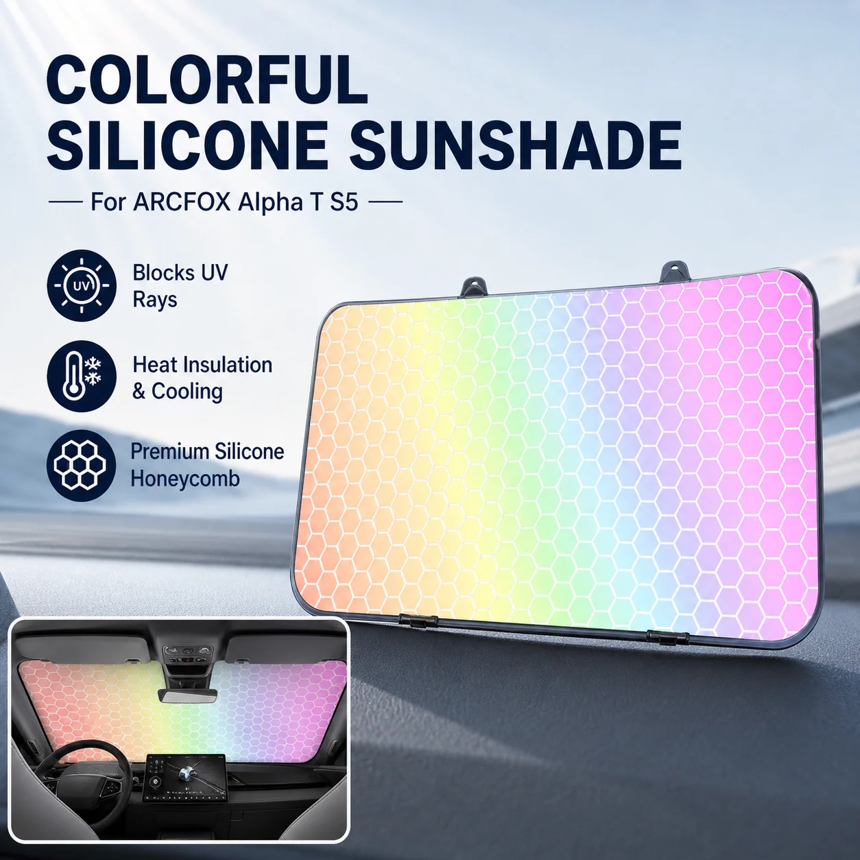 1Pcs Colorful Silicone Honeycomb Sunshade UV Protection Heat Insulation For ARCFOX Alpha T S5 Interior Accessory