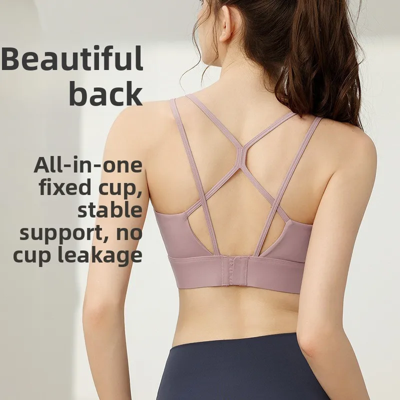 Women's Sexy Cross Strap Sports Bra Quick Dry Breathable Fitness Top with Beautiful Back for Pilates Yoga Outdoor Running Gym