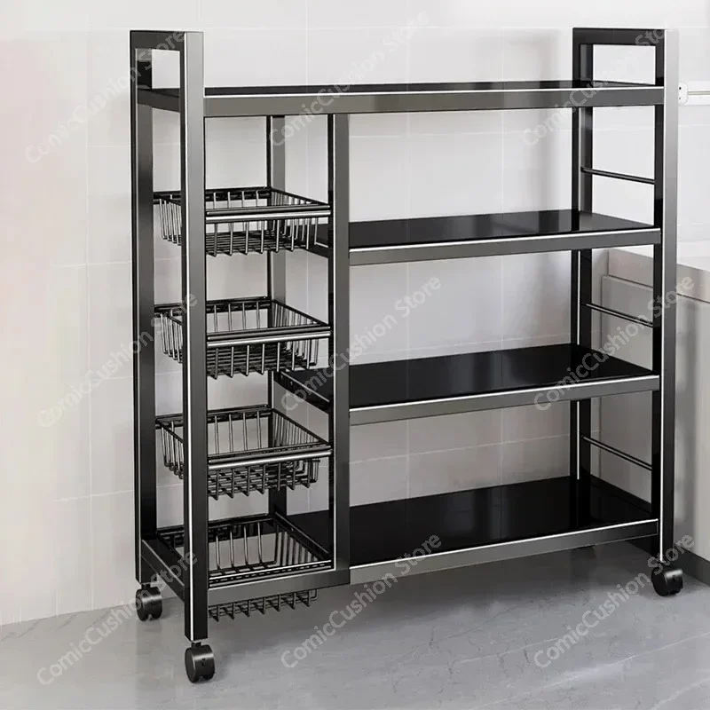 European Metal Trolleys for Home Balcony Multi-layer Trolley Cart with Wheels Light Luxury Living Room Furniture Storage Shelf