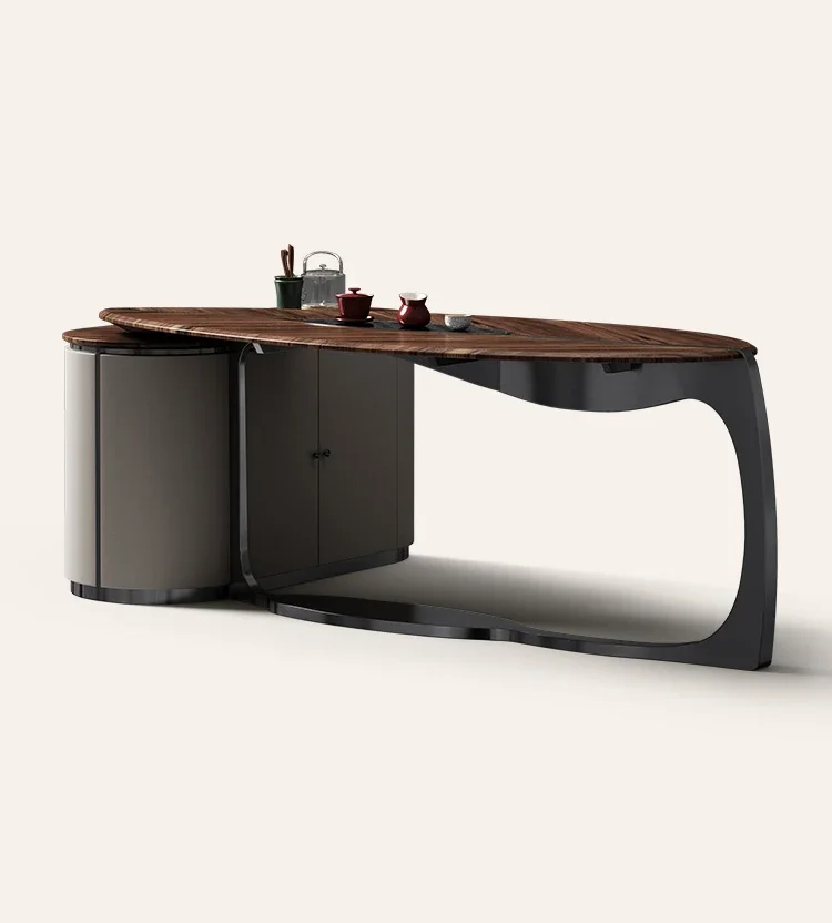 Light Luxury Tea Table Premium Sense Home Tea Table Villa Creative Leaf Walnut Solid Wood Tea Table