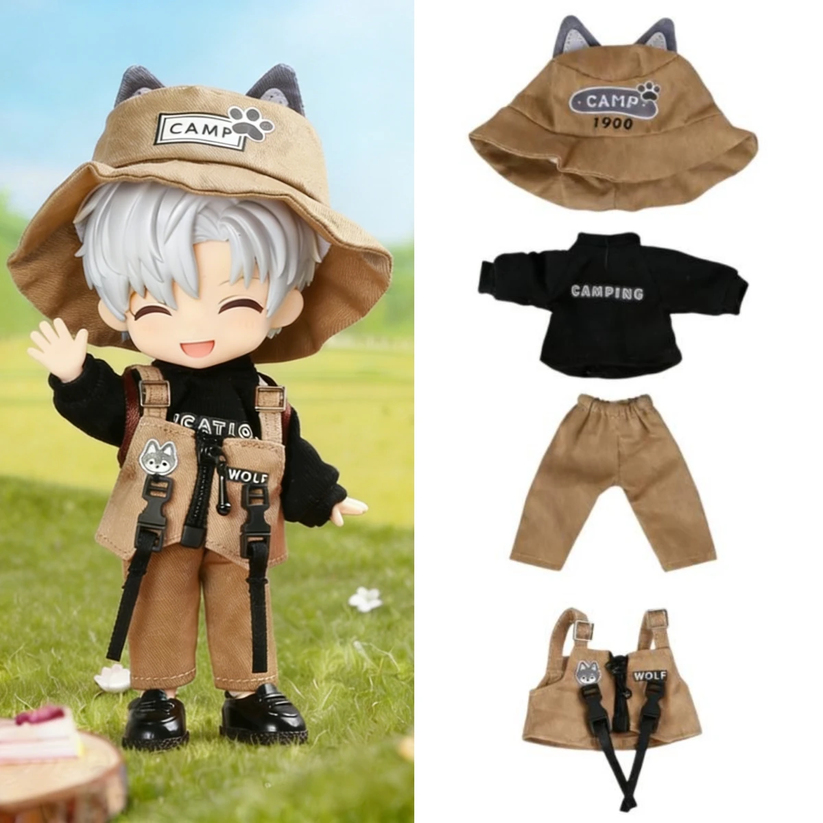 

Obitsu 11 Doll Camping Hat Jumper Pants Suit For OB11 Gsc 1/12 Bjd Molly Body 16~17cm BJD Doll Cloth Animal Doll Outfit Clothes