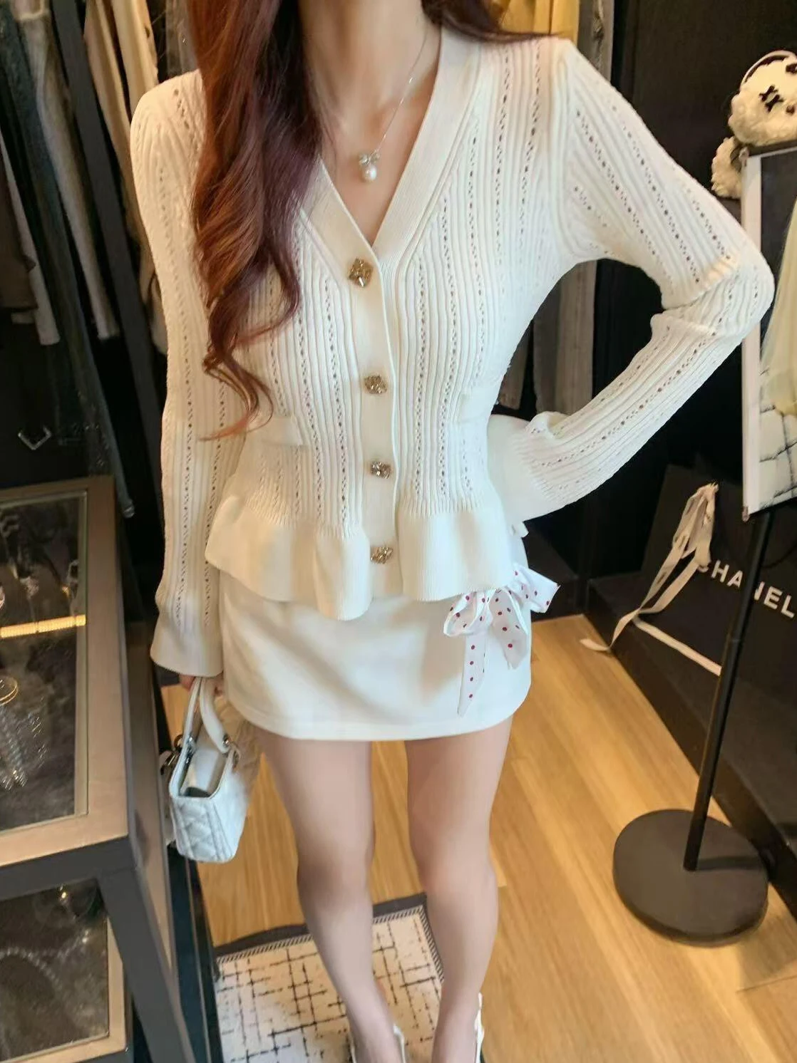 

Sweet Sle ort Knitted Sweater with Diamond Button Women's Faion Spring Summer New Arrival High Waist Wool Blend Long Sl...