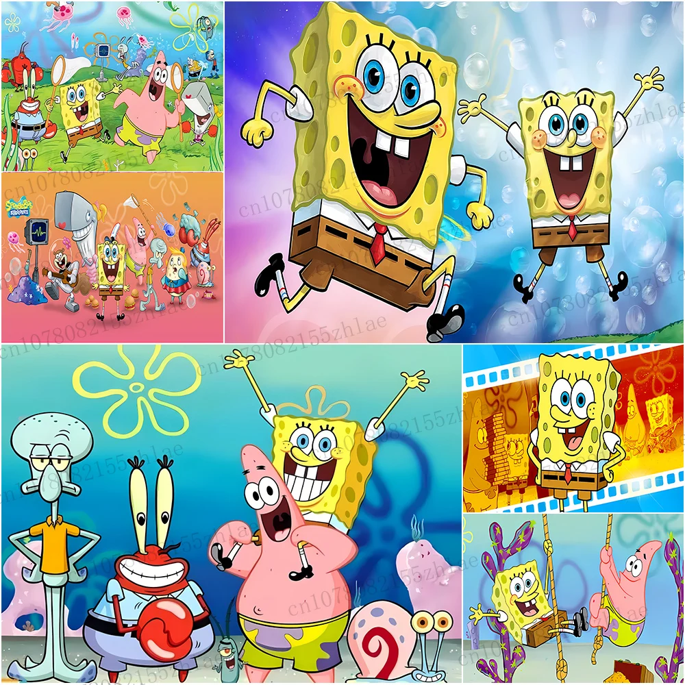 

SpongeBob Birthday Party Photo Backdrop Baby Shower Birthday Party Banner Cartoon Photo Background