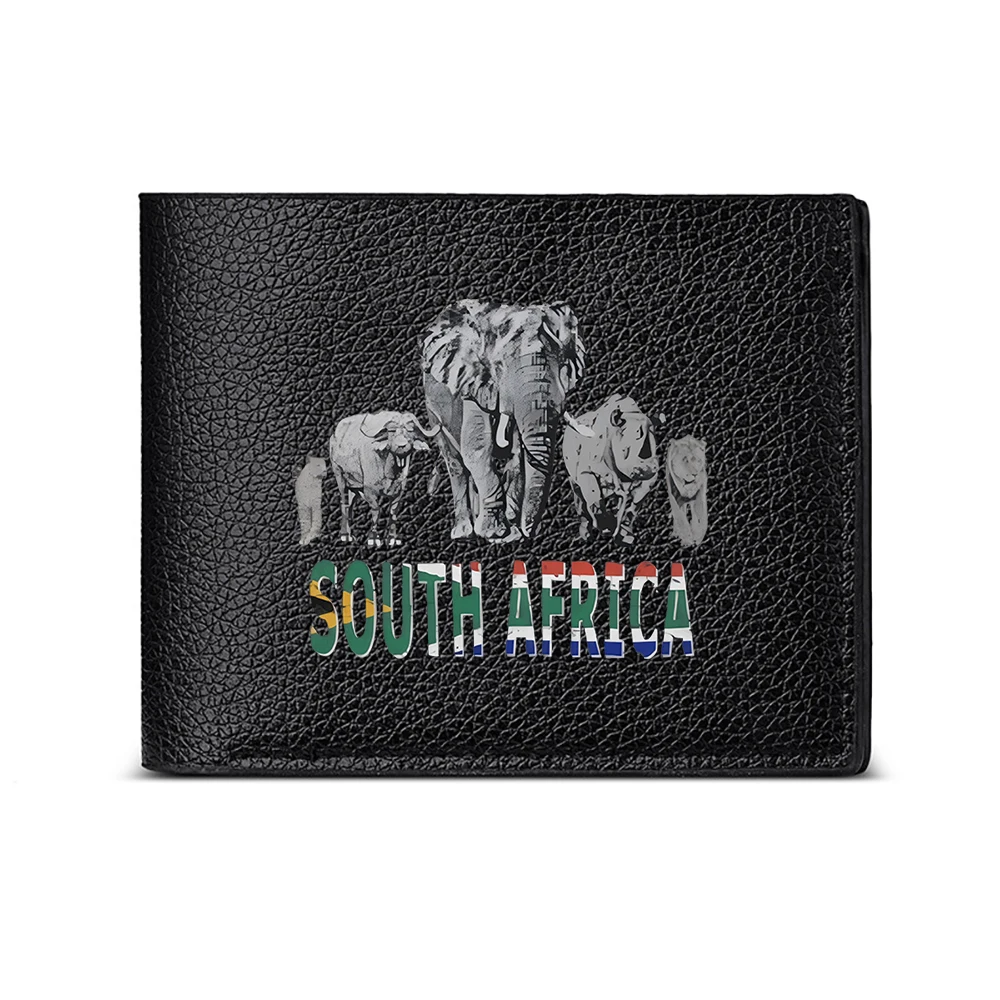 South Africa Wildlife Elephant Rhino And Buffalo Design Men's Wallet Card Holder Casual Business Fashion Print