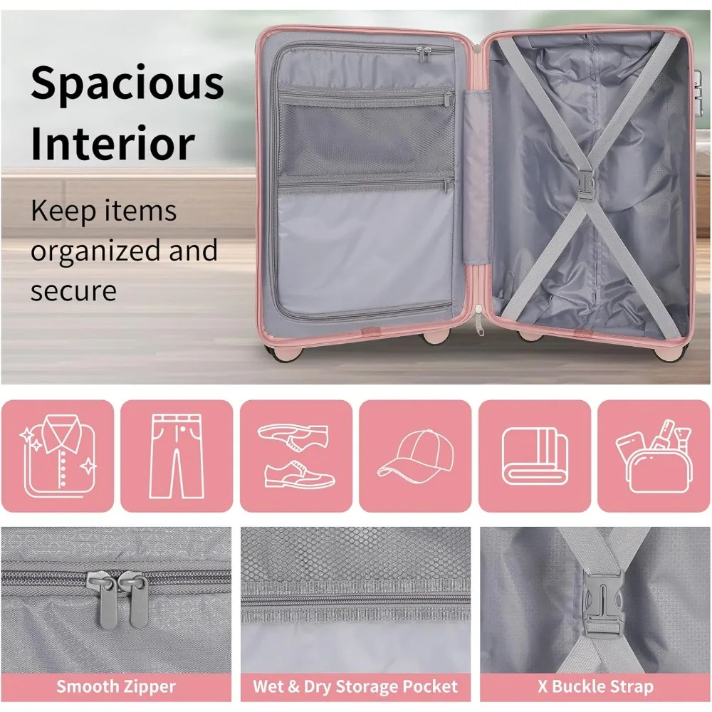 حقيبة حمل على الأمتعة المعتمدة لشركة الطيران مقاس 22 × 14 × 9 بوصة للنساء مع حقيبة ظهر، مجموعة حقائب صلبة ABS + PC #6