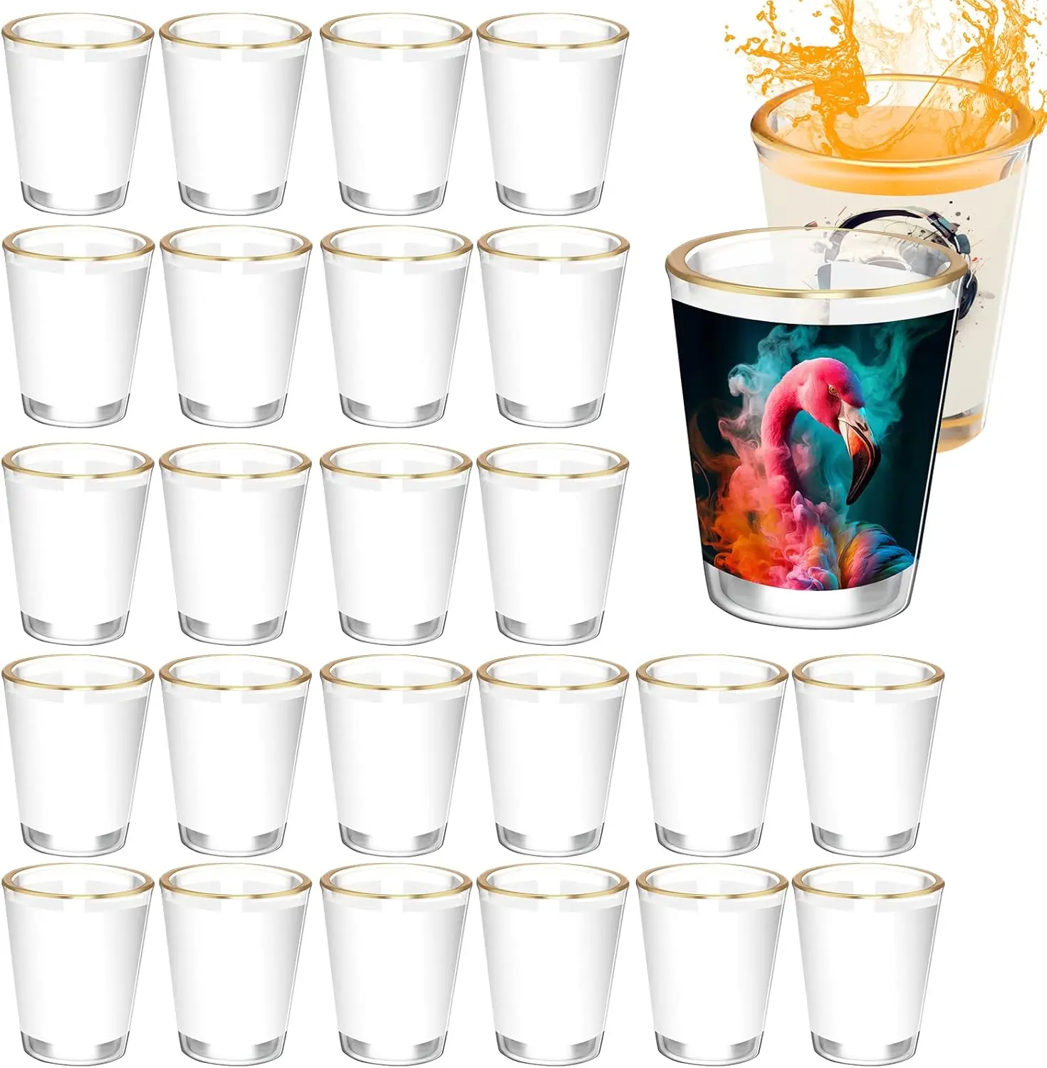 Sublimation Shot Glasses with Golden Mouth 1.5 oz Glasses Bulk for Whiskey, Tequila, Vodka, Espresso (24 Pcs)