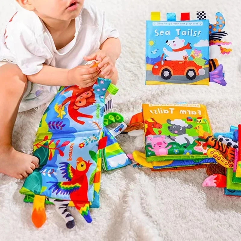 

0-12 Months Cloth Books Animal Tails Baby Puzzle Early Learning Ring Fabric Book Kids Educational Develop Cognize Reading Toys