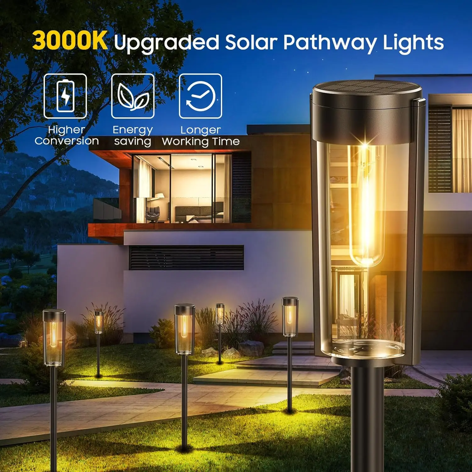 LED Solar Path Lights Outdoor Waterproof Auto ON/Off Landscape Light Walkway Driveway Patio Yard Garden Decoration Lawn Lamp