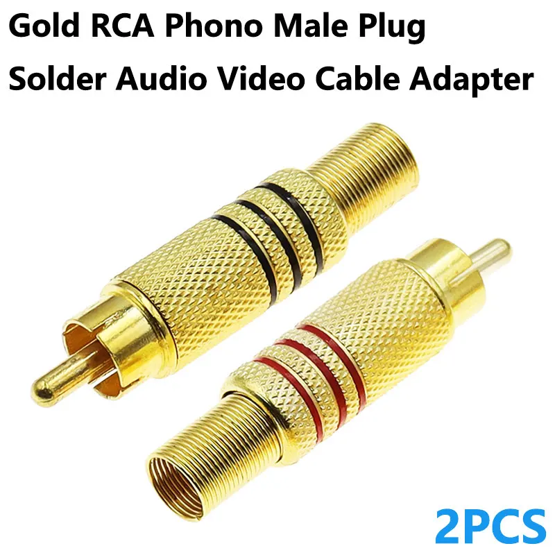 

2/4Pcs Gold RCA Phono Male Plug Solder Audio Video Cable Adapter Connector NEW Great for Audio Speakers