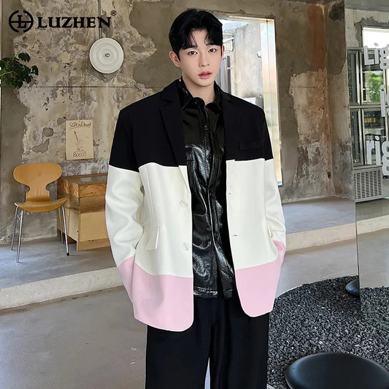 LUZHEN Fashion Color Contrast Design Blazer Jacket Men Elegant Original Trendy Male Korean Reviews Many Clothes 2024 New LZ6364