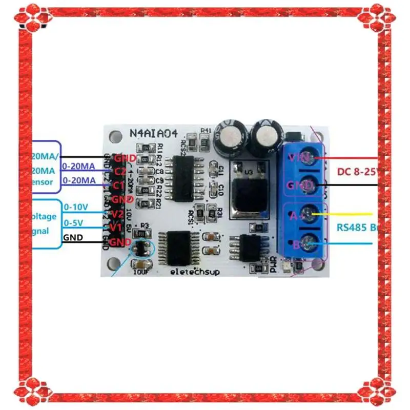 Consegna in 24 ore ELETECHSUP 4-20MA Acquisizione segnale di tensione Modulo RS485 Modbus RTU per trasmettitore di corrente PLC Misurazione Inst