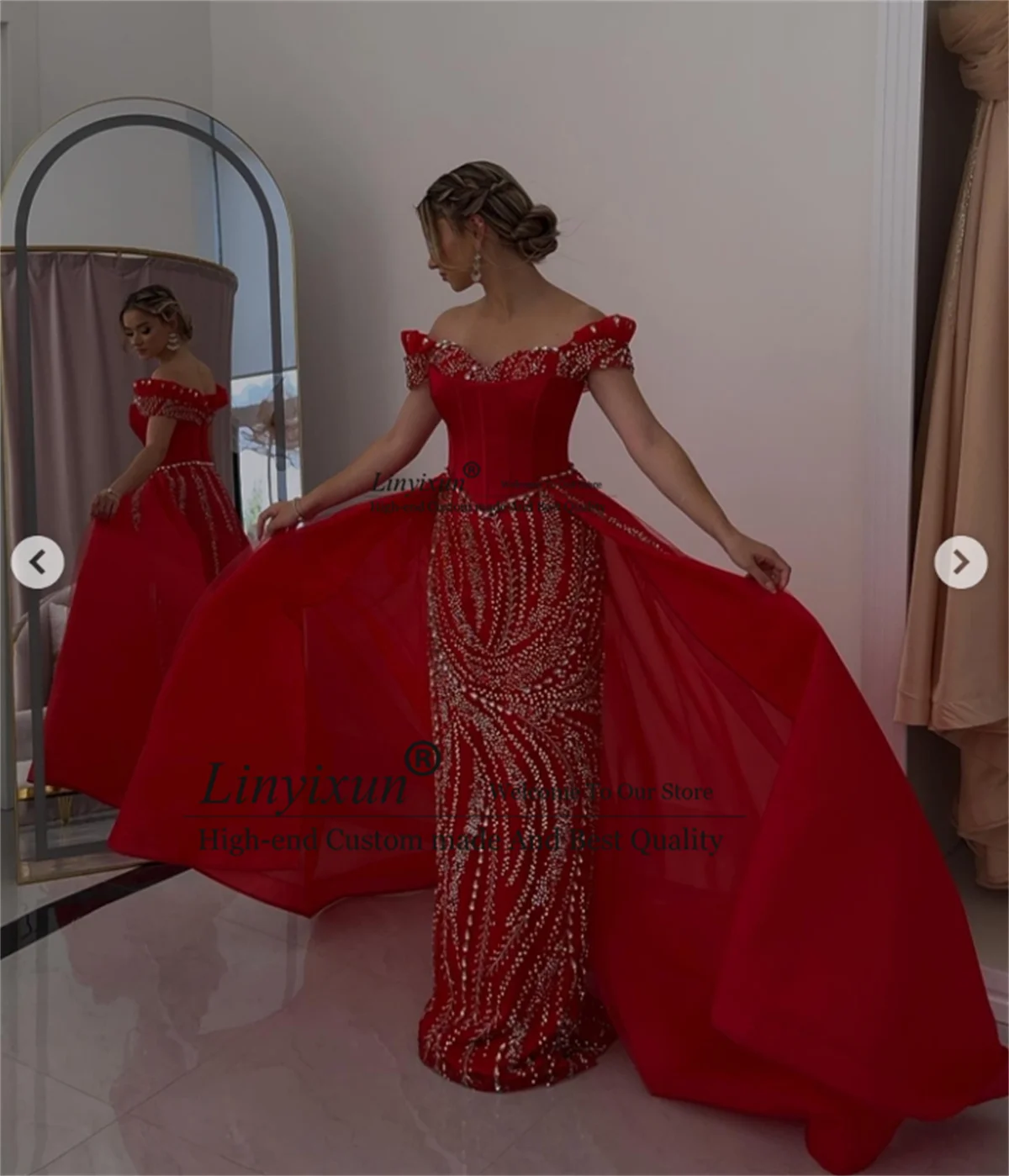 

Sparkly Beadeed Sequin Prom Dresses Off Shoulder Wedding Party Dress Aso Ebi Dubai Wedding Formal Evening Gala Gown Customized